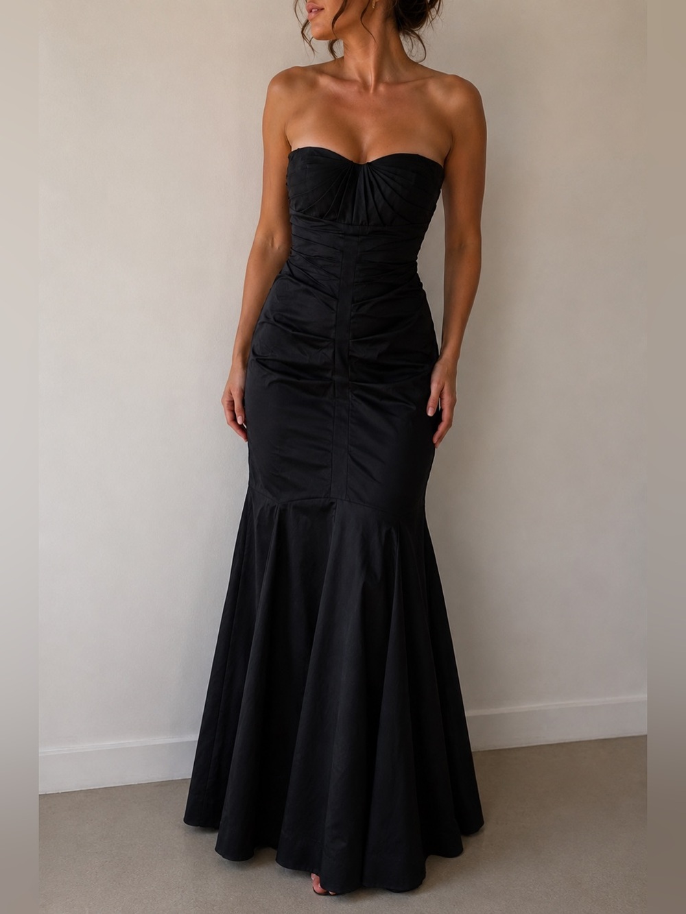 Cache Black Strapless Pleated Bustier Gown Size 6 Dark Coquette Goth Formal